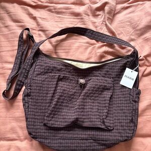 Pomme Brown Plaid Shoulder Bag with Front Pocket